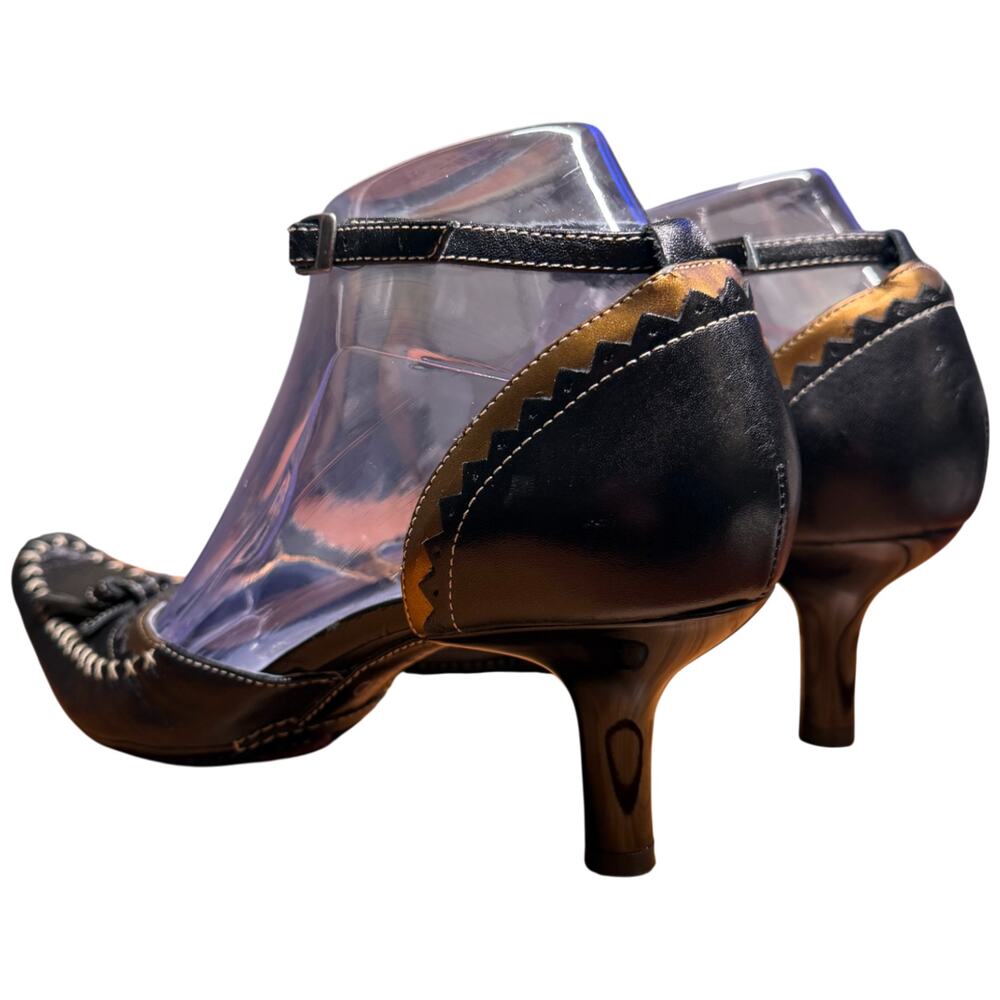 INDIGO by CLARKS Women's 8M Black Leather Slingback Heels Ankle Strap Pumps - Picture 3 of 13
